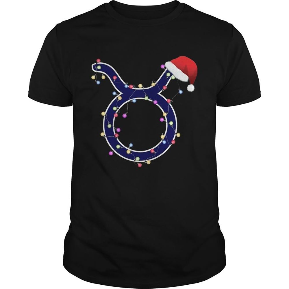 Gifts Taurus Zodiac Sign In Christmas Lights And Santas Hat Tshirt 